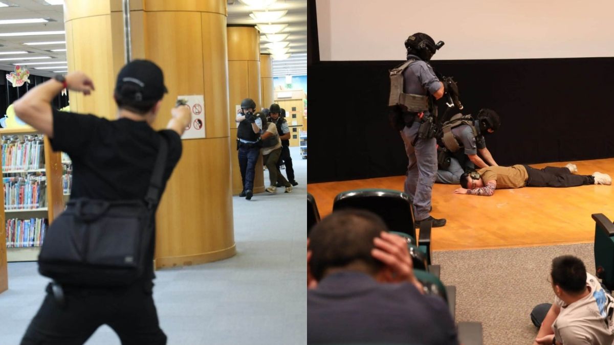 Hong Kong police stage counter-terror drill at library nine days after crackdown on independent bookstores